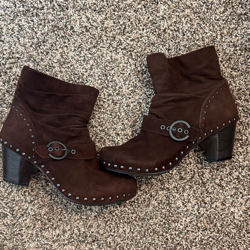 Dansko Chocolate Nakita Heeled Boots with Buckle Detail